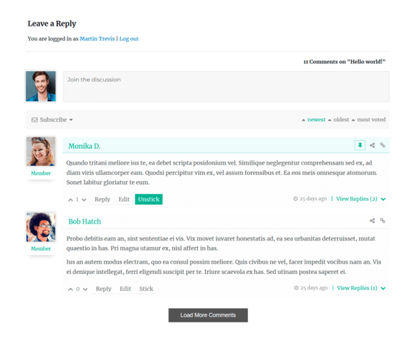 Amp up your comments section with the WordPress membership plugin called wpDiscuz.